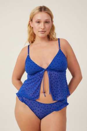 Bralette Cotton On Sasha Flocking Mesh Longline Mujer Azules | jcvP8oxJOFz