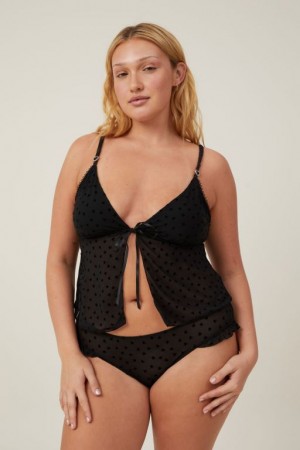 Bralette Cotton On Sasha Flocking Mesh Longline Mujer Negras | jqzk2OSBPE3