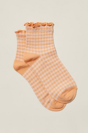 Calcetines Cotton On Check Frill Quarter Crew Mujer Coral | 2BBMG9vMp5w