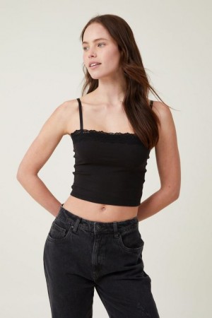 Cami Cotton On Katie Directo Neck Encaje Mujer Negras | aQ5u2Gmb5zg