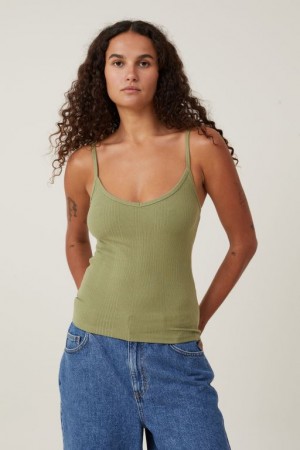 Cami Cotton On The One Organic Variegated Rib V Neck Mujer Kaki | UaVWOUsXofs