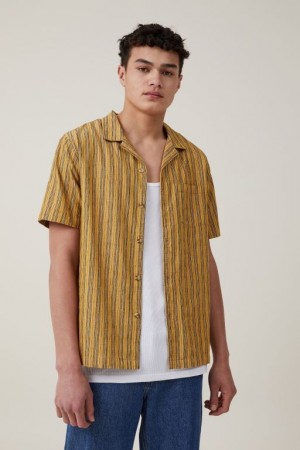 Camisas Cotton On Riviera Corta Sleeve Hombre Amarillo Rayadas | xXHhCAaHx88