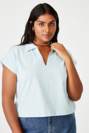 Camiseta Cotton On Curve Romi Corta Sleeve Polo Mujer Azules | 5MBlRkbN2zf