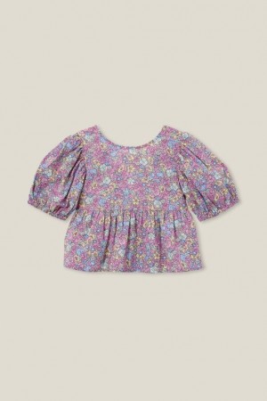 Camiseta Cotton On Leah Corta Sleeve Niña Moradas | 1orEDboABT8