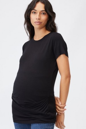 Camiseta Cotton On Maternity Wrap Front Corta Sleeve Mujer Negras | NHCXJefaLkG