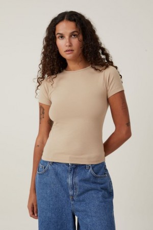 Camiseta Cotton On The One Basic Crew Neck Corta Sleeve Mujer Gris Marrones | OvrI2IcyJxg