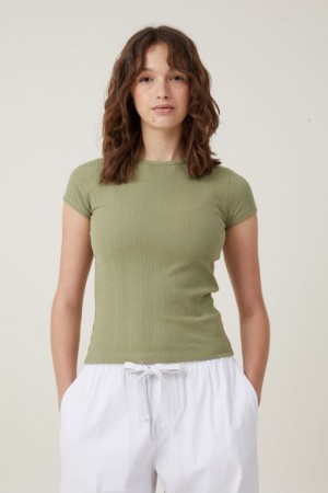 Camiseta Cotton On The One Organic Variegated Rib Crew Corta Sleeve Mujer Kaki | EZQxUJ1vem1