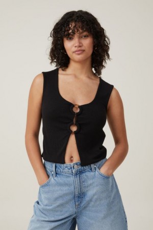 Camiseta Tirantes Cotton On Cassie Ring Front Mujer Negras | 5uP0GRWrSTC