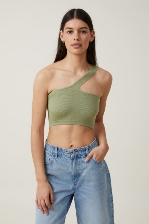 Camiseta Tirantes Cotton On Seamless One Shoulder Micro Crop Mujer Kaki | cwqd7Omzi40