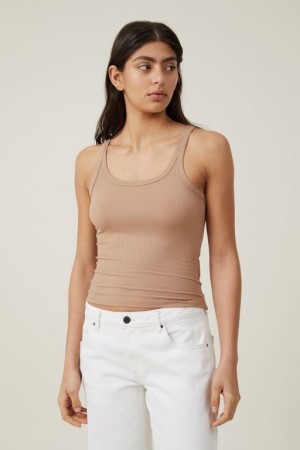 Camiseta Tirantes Cotton On Staple Rib Scoop Neck Mujer Marrones | XqTNsgBYFad