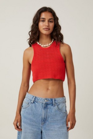 Camiseta Tirantes Cotton On Summer Knit Crochet Mujer Rojas | YQHFzAd27PG