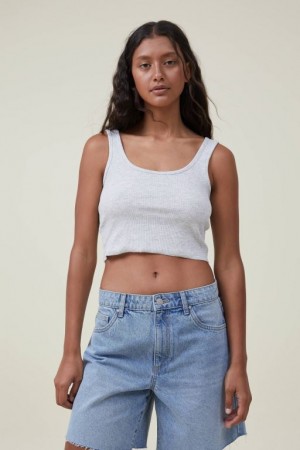 Camiseta Tirantes Cotton On The One Organic Rib Crop Mujer Gris Claro | tBIpFeQJaL3