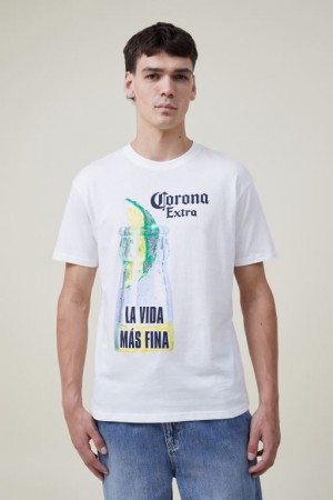 Camisetas Estampadas Cotton On Corona Premium Loose Fit Hombre Blancas | ZBLQ4CLk4Pv