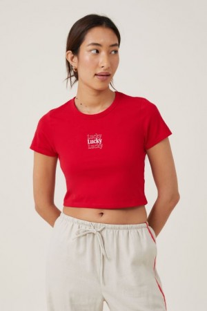 Camisetas Estampadas Cotton On Crop Fit Estampadas Mujer Rojas | ixyEkr499hS