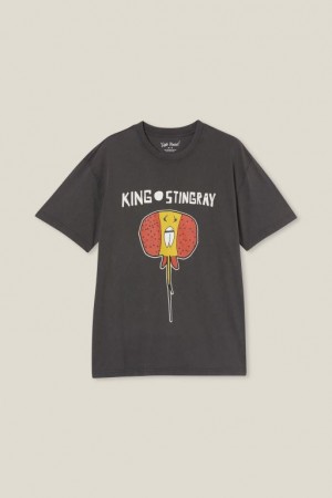 Camisetas Estampadas Cotton On King Stingray Loose Fit Hombre Negras | SVu7RvzB1ec