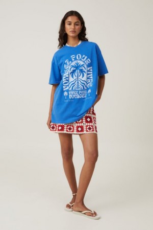 Camisetas Estampadas Cotton On The Oversized Estampadas Mujer Azules | 8snSO7sUDkf