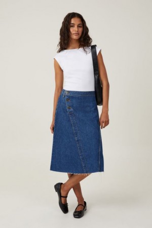 Falda Cotton On Archer Denim Midi Mujer Azules | ZE0IubebvyT