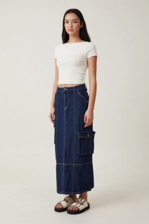 Falda Cotton On Cargo Denim Maxi Mujer Azules | 2Kolqqs5Thl