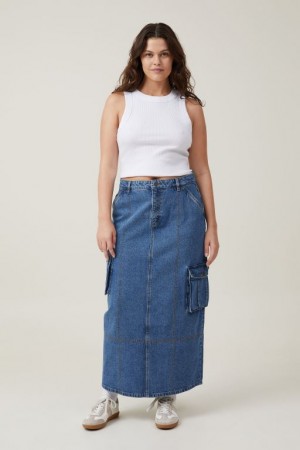 Falda Cotton On Cargo Denim Maxi Mujer Azules | Ejzdr8K6Gis