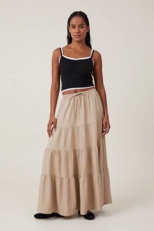 Falda Cotton On Haven Tiered Maxi Mujer Gris Marrones | XUmDWavRAlY