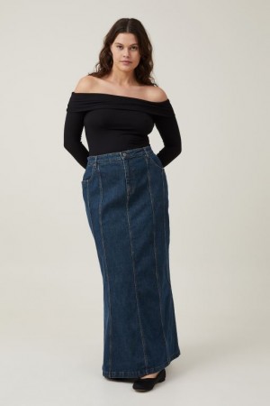 Falda Cotton On Panel Flare Denim Maxi Mujer Azules | 9leYBcAAxzt