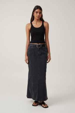 Falda Cotton On Panel Flare Denim Maxi Mujer Gris Oscuro Negras | 1Z6zrdF9OuB