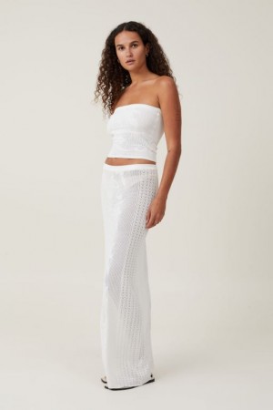 Falda Cotton On Pressed Flower Sheer Knit Maxi Mujer Blancas | FZXOFoUeuqQ