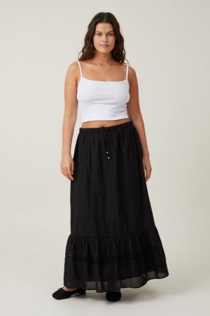 Falda Cotton On Rylee Encaje Maxi Mujer Negras | UJ4Hp60XCir