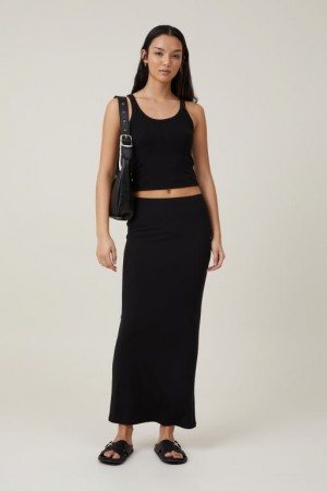 Falda Cotton On Staple Rib Maxi Mujer Negras | eUP6gsUmP66