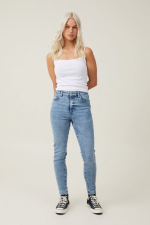 Jeans Cotton On High Rise Flaco Mujer Azules | ZF4iTfOzUpP