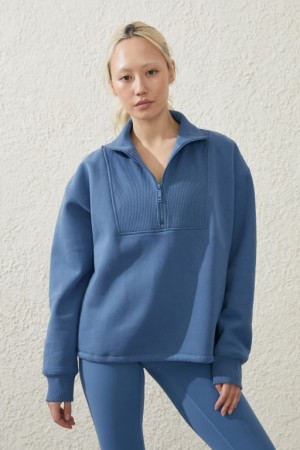 Jerséis Cotton On Plush Rib Half Zip Mujer Azules | kSTRrpQPrOV