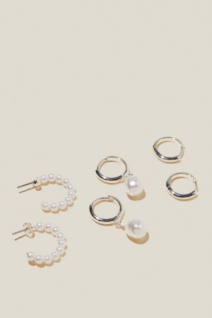 Joyería Cotton On 3Pk Mid Earring Mujer Plateadas | bbnUh9F8Ga9