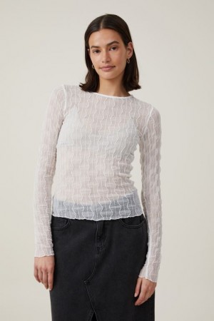 Manga Larga Cotton On Halle Textured Mesh Crew Neck Top Mujer Blancas | kf6EIBomImj