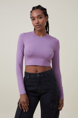 Manga Larga Cotton On Micro Crop Top Mujer Moradas | 4QywcSSDwOo