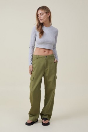 Manga Larga Cotton On Micro Crop Top Mujer Gris | 1ADSGKzUpPm