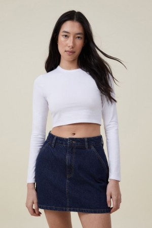 Manga Larga Cotton On Micro Crop Top Mujer Blancas | W5Gksr4aToa