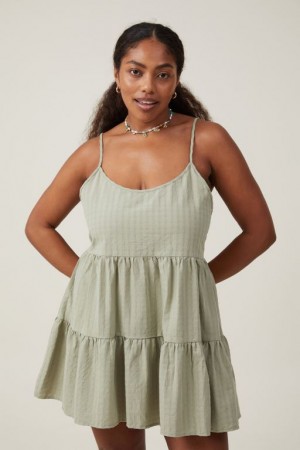 Mini Vestido Cotton On Summer Tiered Mujer Verde Oliva | 0um16g4k0rm