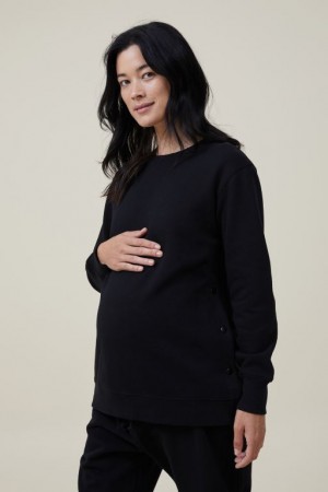 Ropa de Premamá Cotton On Classic Stud Side Crew Fleece Mujer Negras | Eg7AKYP7DLb