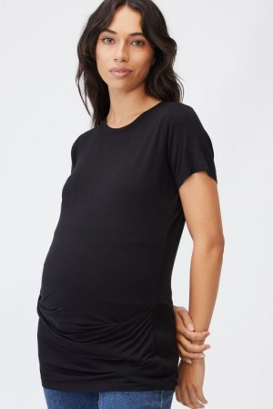 Ropa de Premamá Cotton On Wrap Front Corta Sleeve Top Mujer Negras | M4usC3Op2hn