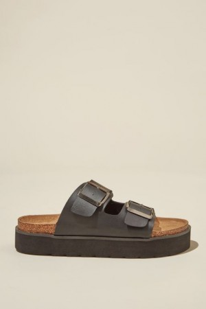 Sandalias Cotton On Rex Flatform Hebilla Chanclas Mujer Negras | bxhnlEYicfg