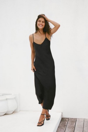 Vestido Largo Cotton On Shimmer Maxi Slip Vestido Mujer Negras | tm3R632q9Z2