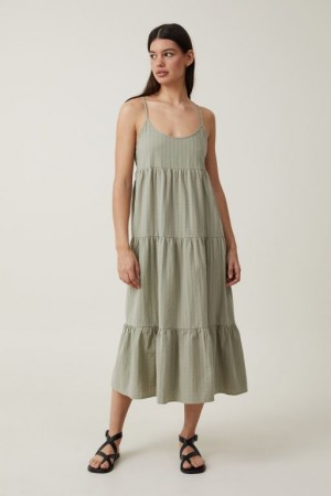 Vestido Largo Cotton On Summer Tiered Mujer Verde Oliva | ixuCaN7dS9Y