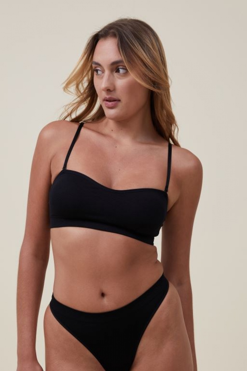 Bralette Cotton On Seamless Sweetheart Acolchado Bandeau Mujer Negras | TIKqSqzvwMu