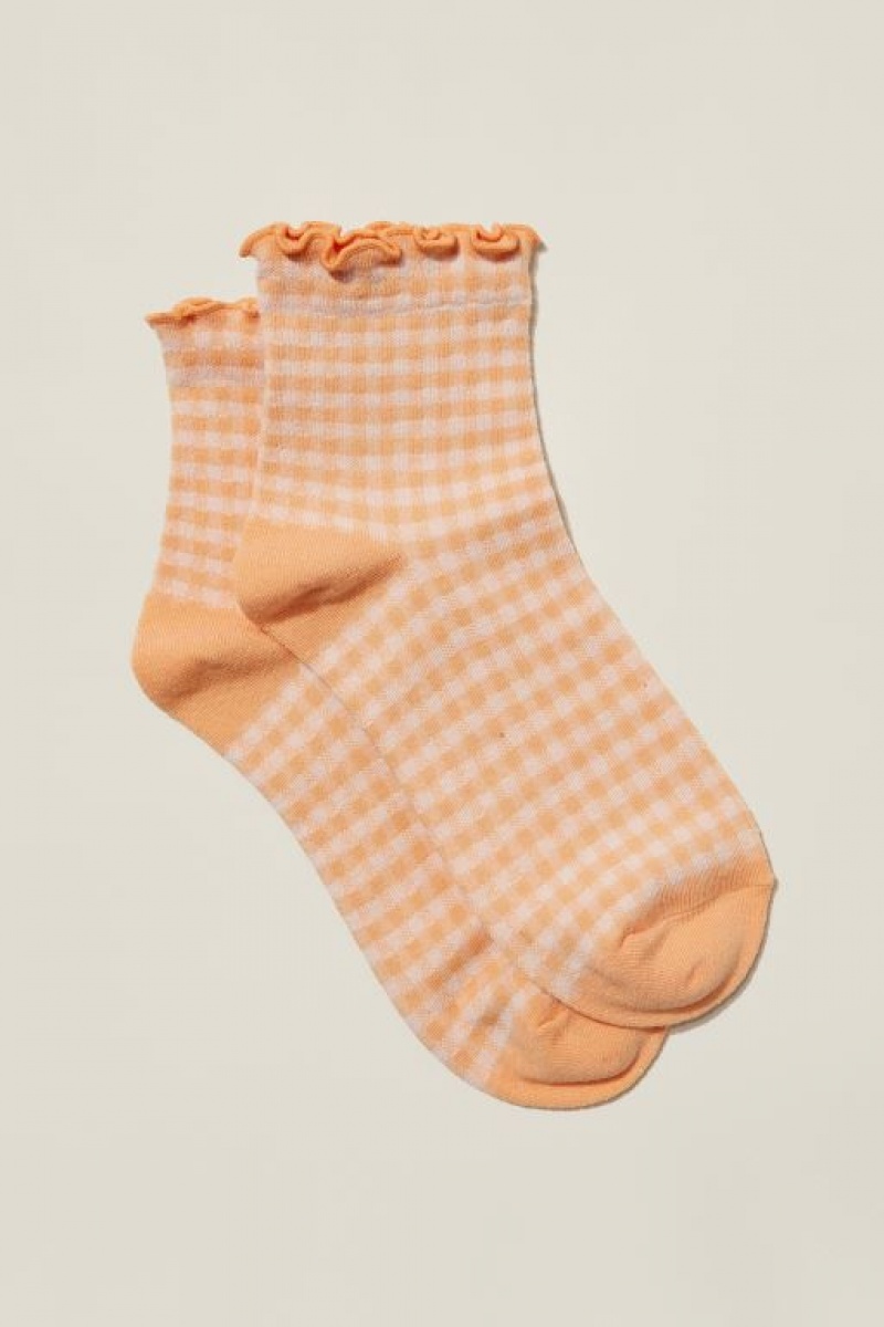 Calcetines Cotton On Check Frill Quarter Crew Mujer Coral | 2BBMG9vMp5w