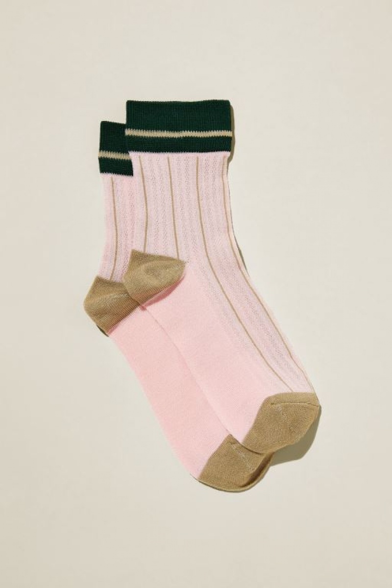 Calcetines Cotton On Stripe Mesh Crew Mujer Rosas Verde Rayadas | mlzUksNMW2d