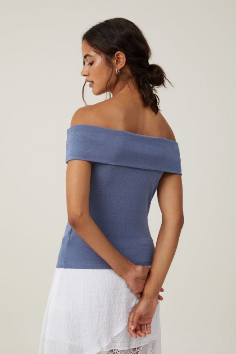 Camiseta Cotton On Chloe Off The Shoulder Mujer Azules | 2J57IdbuQxi