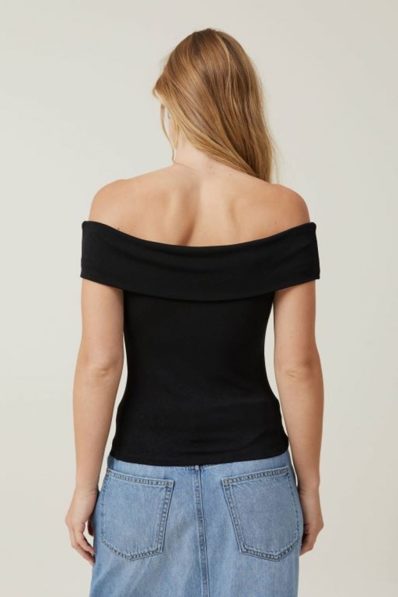 Camiseta Cotton On Chloe Off The Shoulder Mujer Negras | 6zX5nVMMD81