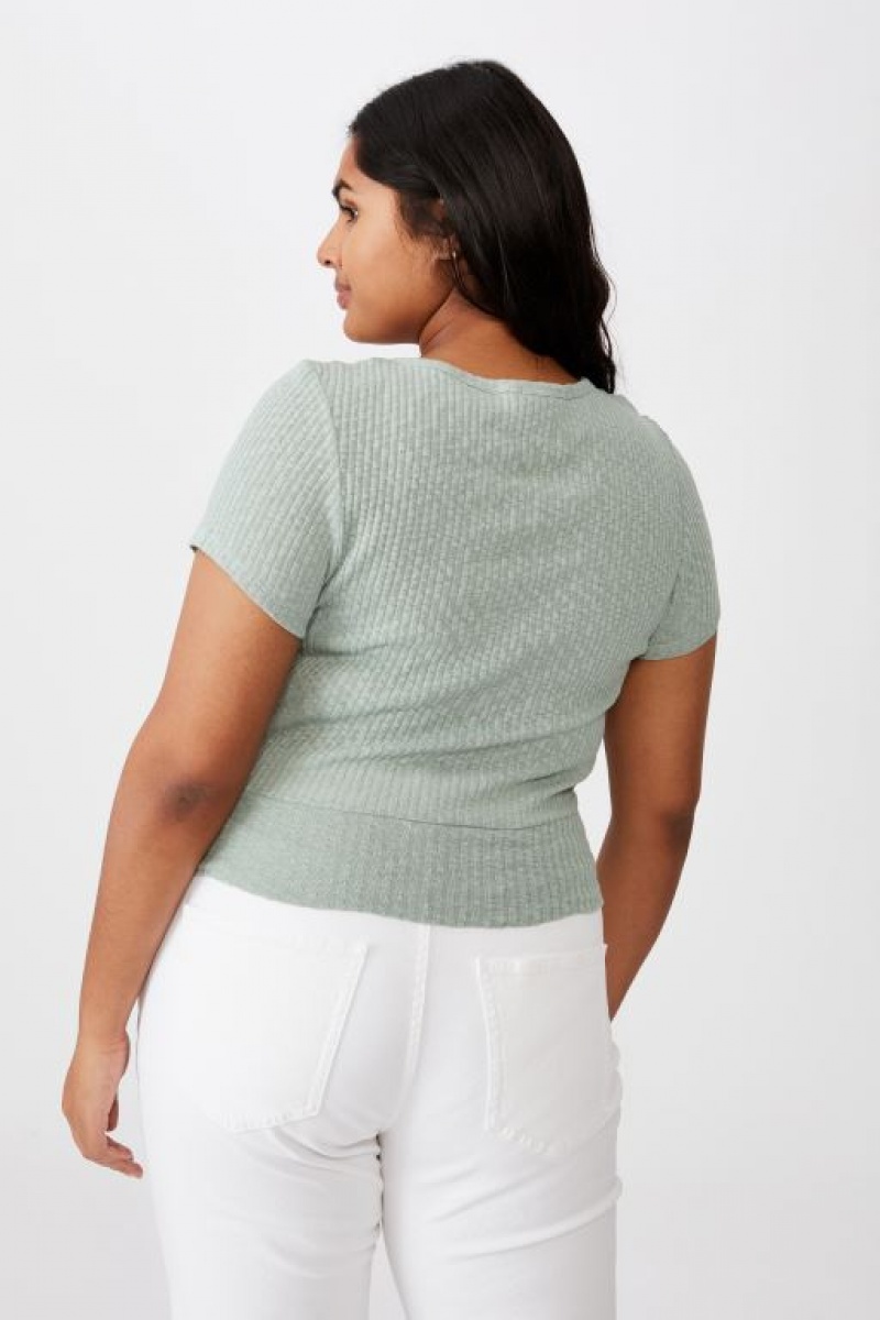 Camiseta Cotton On Curve Tonya V Cross Over Corta Sleeve Mujer Verde | MDw76BLmlDC