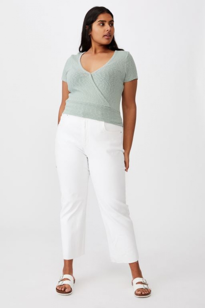 Camiseta Cotton On Curve Tonya V Cross Over Corta Sleeve Mujer Verde | MDw76BLmlDC