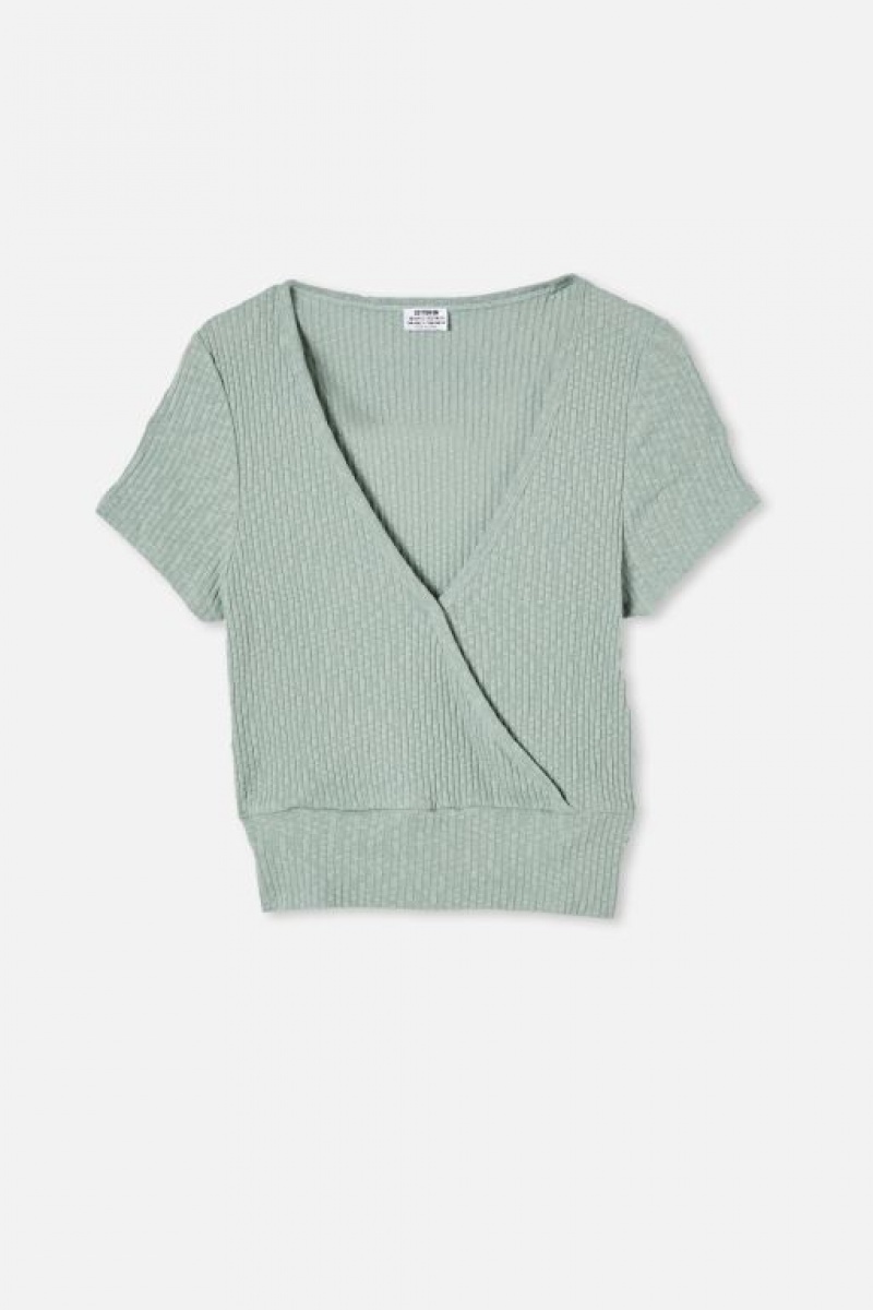 Camiseta Cotton On Curve Tonya V Cross Over Corta Sleeve Mujer Verde | MDw76BLmlDC